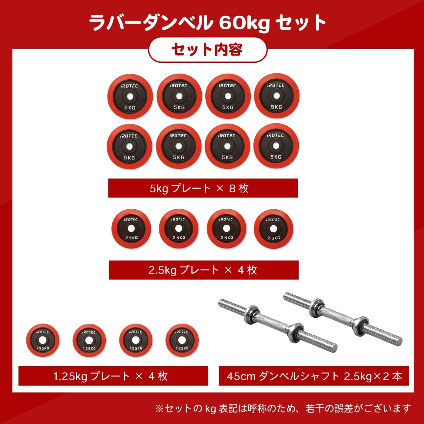 IROTEC（アイロテック） ラバー ダンベル 60KG セット （片手30kg×2個